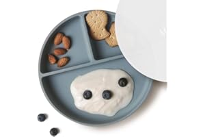 Moonkie Piatti a ventosa per bambini e ragazzi | Piatti divisi in silicone senza BPA con coperchio | Sicuri per microonde e lavastoviglie - 1 confezione (Ether)