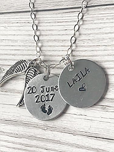 Baby Memorial Personalised Angel Wings Necklace Hand Stamped Jewellery