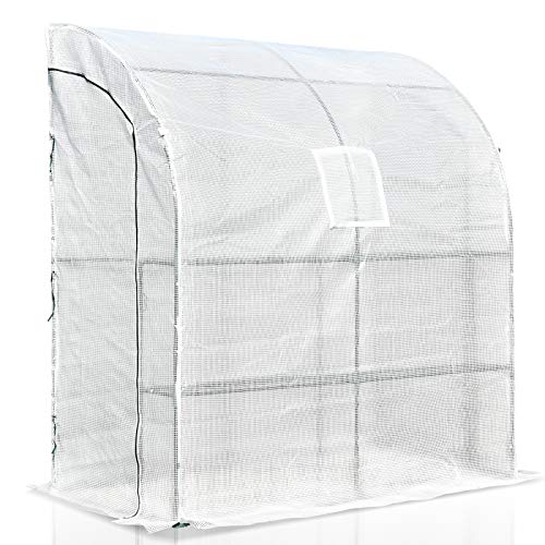 Outsunny Serre de Jardin adossée Serre adossée dim. 2L x 1l x 2,15H m 4 étagères 2 Portes zippées 1 fenêtre Acier PE Haute densité Blanc