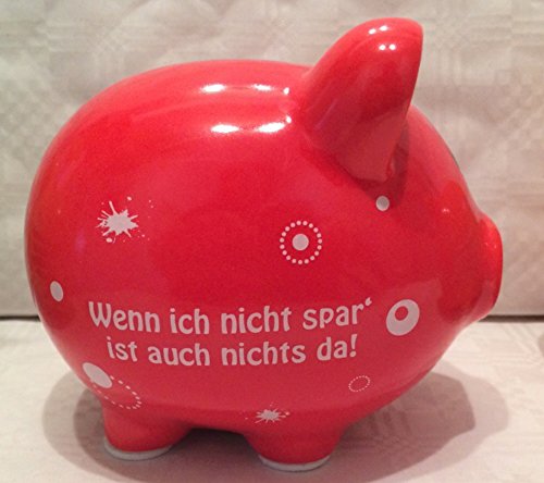 Sparschwein mit Spruch • 4 verschiedene Schweine zur Auswahl • 11,5 cm hoch • Spardose Sparbüchse • Geschenkidee (Schwein rot) - 2