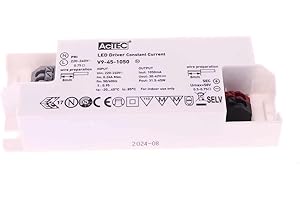 A2ZWORLD Led Driver CC, 1050mA Max 45W, Alimentatore LED Corrente Costante, Input 220-240V, Output 30V-42VDC, Connessione a Fili