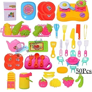 FunBlast Multicolour Plastic Educational Pretend Role Play Kitchen Toy Set for Kids - 3+ Years - Set of 50 Pcs