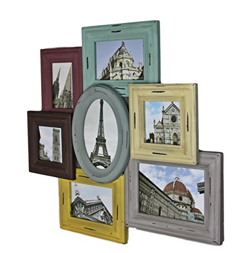 elbmöbel.de - Cornice da parete collage colorata in legno da parete, colori: giallo e grigio