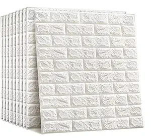 SKY WALLS Poly vinyl Chloride 3D Brick Wall Sticker 27.55 x 30.31 x 0.23 Inches, White