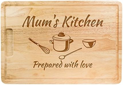 Wooden Chopping Board with Engraving “Prepared with Love” – Mum´s Kitchen - Approx. 16” x 11.2” x 0.8”