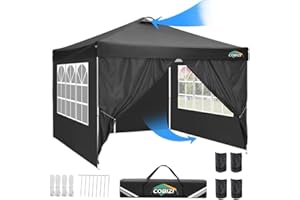 COBIZI Tonnelle Pliante 3x3 Imperméable, Anti-UV Barnum Pliant 3x3 Professionnel, Robuste Tonnelle de Jardin Exterieur avec 4 Côtés et 4 Sacs, pour Camping, Plage, Mariage, Fête, Festival(Noir)