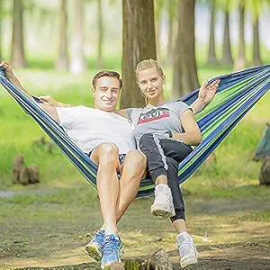 PIKFOS Single/Double Cotton Outdoor Garden Camping Rainbow Hammock with Carrying Bag for Patio Porch Garden Backyard Lounging Outdoor and Indoor || Multicolor