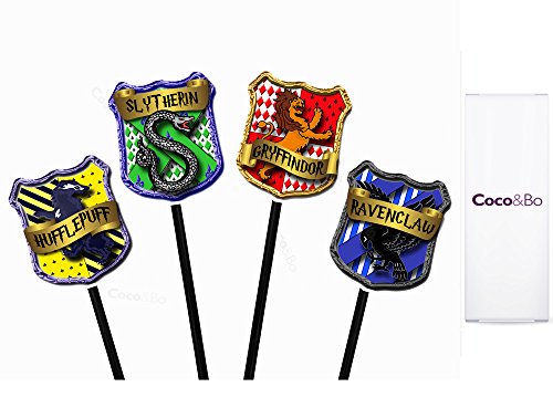 Coco & Bo – Hogwarts Häuser – Starter Party Pack für 8 Essen und Trinken – Gryffindor, Slytherin, Hufflepuff und Ravenclaw – Magical WIZARDING Harry Potter Thema Hogwarts Schule Party – Trinkhalme, Cupcake Picks & Happy Birthday Kuchen Topper - 4
