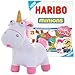 Produktbild Minions Einhorn Plüschfigur liegend - Neu 2017 - Das Fluffy Unicorn zum Neuen Minions Kinofilm Ich Einfach Unverbesserlich (30cm stehend + Haribo Minions 150g)