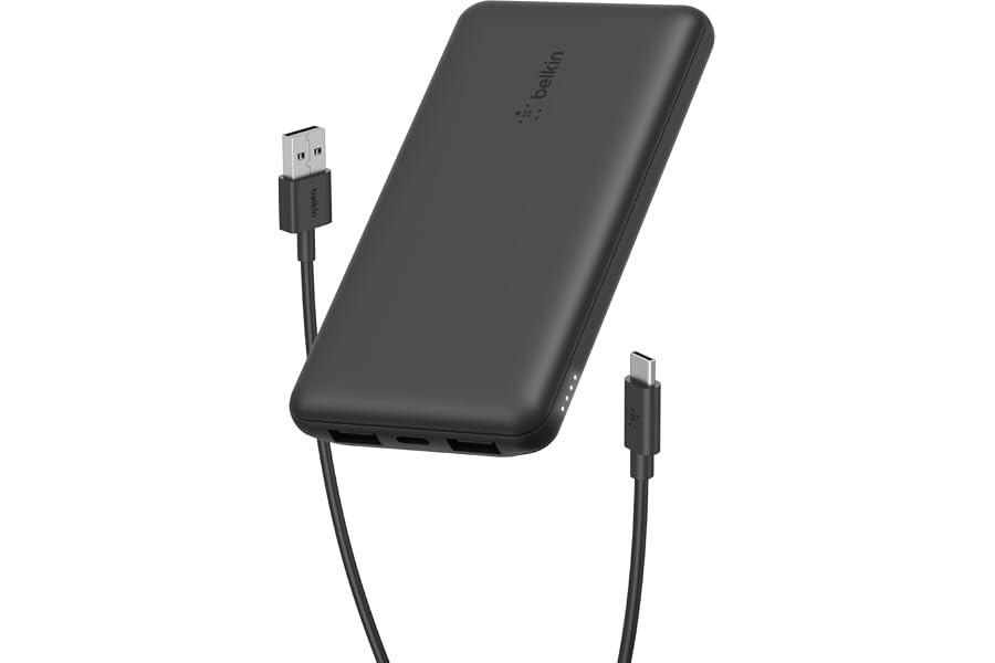 Belkin 10000mAh portable power bank, 10K USB-C portable charger with 1 USB-C port and 2 USB-A ports, battery pack for up to 1