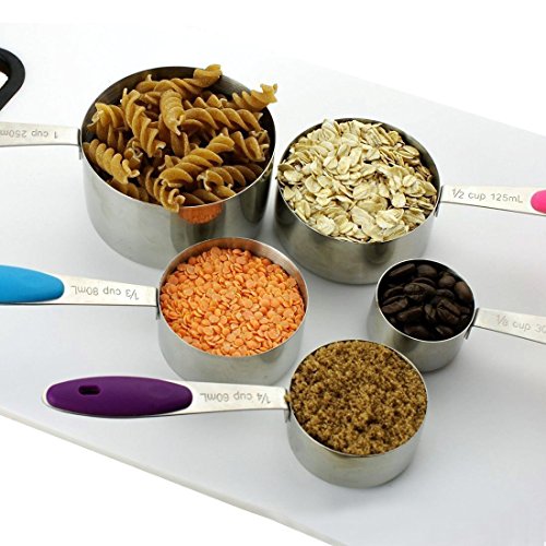 SUMERSHA Messlöffel-Sets Edelstahl stapelbare Messbecher Set mit trockenen und flüssigen Bestandteile mit Soft-Griffe 5 stk. - 4