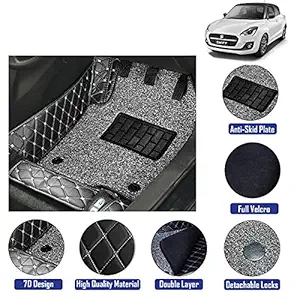 7D Car Floor Mats for Maruti Suzuki Swift Model Year 2021 Onwards Black Color