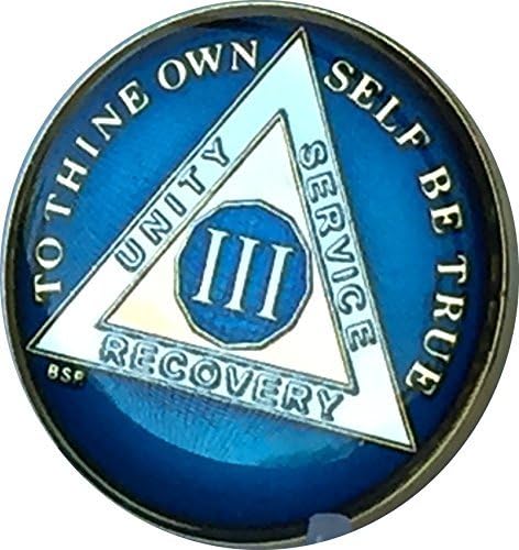 3 Year Midnight Blue AA Alcoholics Anonymous Medallion Chip Tri Plate Gold & Nickel Plated Serenity Prayer by Bright Star Press