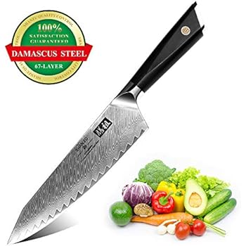 RUKA - Coltello da cucina in acciaio damasco da 20 cm, con lama