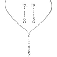 Yolev 3 Piece Bridal Necklace Teardrop Dangle Earrings Set Rhinestone Crystal Wedding Jewelry Set Rhinestone Choker Necklace for Women and Girls for Wedding Party