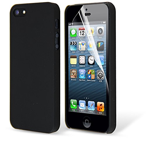 Black iPhone 5S Case, Thin Hybrid Matte Hard Case and Screen Protector for iPhone 5S and iPhone 5 Cover [Black], Case Buddy TM