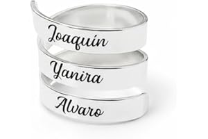 doble aro - Anillo Datos de Nacimiento Personalizado para Mujer - Grábalo con los datos de tu Bebé - Plata de Ley 925/1000 Adaptable (Anillo 3 nombres, Plata de Ley)