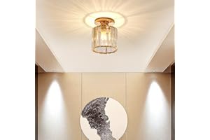 SXTIGER Kryształowa lampa sufitowa, złota, nowoczesna, okrągła lampa sufitowa, E27, kryształowa lampa do korytarza, salonu, sypialni, kuchni, przedpokoju, żyrandola