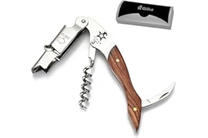 Gifaz Cavatappi Made in Italy con Manico in Legno Strumento Professionale Multifunzionale per Vino con Apribottiglie, Tagliacapsule e Leva a Doppio Appoggio