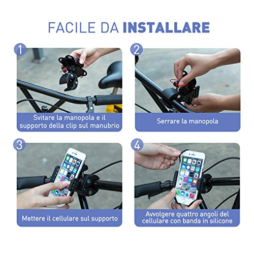 VicTsing Supporto Bici Porta Cellulare Bici, Porta Cellulare Moto Supporto Manubrio Universale Rotabile a 360 Gradi per iPhone 8/8Plus/7/7Plus/6/6s, Galaxy S8/S8 Plus/S7 e altri 3.5-5.8 Pollici, Nero