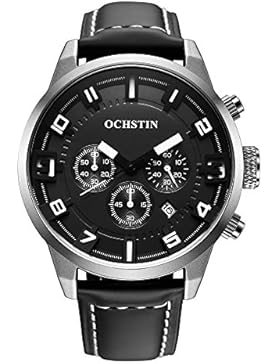 OCHSTIN 3ATM Wasserdicht Männer Echtlederarmband Analoge Quarz Uhr Mann Armbanduhr mit Kalender