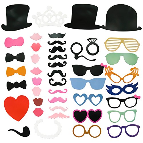 TOAOB Party Foto Fotorequisiten Fotoaccessoires für neujahr hochzeit geburtstag party abschlussfeier etc masken schnurrbart lippen brille krawatte tabakspfeife hüte bärte Photo Booth Props Set Packung mit 44 Stück