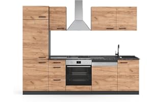 Vicco Cucina componibile Optima, Quercia dorata/antracite, 270 cm Senza piano di lavoro, con colonna