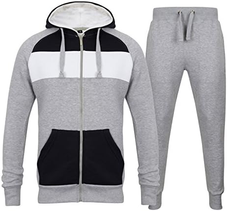 Fabrica Fashion Ltd. Men's Full Fleece Plain Tracksuit Zip Up Hoodie Jogging Bottoms Fleece Best Tracksuit (XX Large, Grey 3Tone)