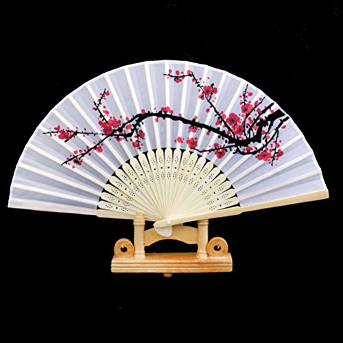 Pixnor Fächer Handfaecher Stoff aus Holz Falten Hand Fächer Plum Blossom Muster Hochzeit Party Geschenk Fächer - 5