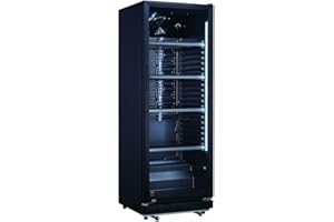 METRO Professional Frigorifero per bevande in acciaio/alluminio, porta in vetro con serratura e chiave, 4 ripiani regolabili, 180 W, illuminazione a LED (Nero, 347 L)