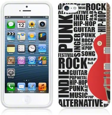 Apple iPhone 5 / 5S Gel/TPU Case - White Cover with Red &amp; Black Guitar Motif