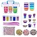 Produktbild DIY Slime Kit, Schleim Selber Machen Kinder Spielzeug mit 8 Farben Crystal Clay Schlamm, 9 PCS Mini Eisbecher, 15000PCS Bunte Schaum Bälle, 1000PCS Obst Gesicht Dekoration, 5 Flaschen Glitzer Shaker Gläser, ungiftige Kristall Schlamm Plastilin Kinder Spielzeug