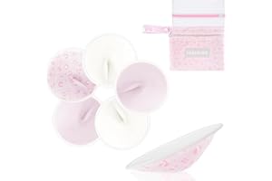 MOMUSE Coppe Assorbilatte, Coppette Assorbilatte Lavabili 6PCS, Tessuto Ultra Liscio e Assorbente Veloce, Assorbenti Lavabili e Traspiranti per L'Allattamento al Seno, a Forma di Coppa Invisibile