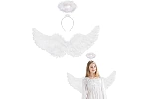 Winwild Bambini Ali d'Angelo Bianco con Aureola Ali d'Angelo 60CM Angelo Diavolo Fate Costume Accessori per Halloween Carnevale Cosplay Party Fancy Dress