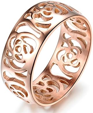 Jasmineees Jewellery Stainless Steel Womens Ring Arc Shape Hollow Camellia Simple Style Anniversary Engagement Wedding Band Ring for Womens Ladies Rose Gold Size L 1/2