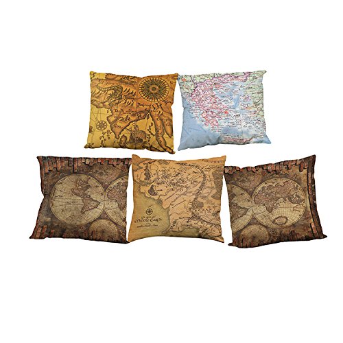 MStar Retro-Stil Weltkarten Muster gedruckt Kissenbezug 45X45cm Leinenbaumwoll atmungsaktiv Kissenhülle - 4
