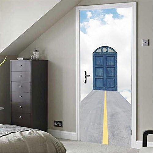 GUOW Adesivi per porte 3D tridimensionali Fake porta in legno adesivi murali Carta decorativa per la casa Vinile PVC staccabile Adesivo Poster Impermeabile Soggiorno Camera da letto Porta