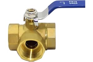 KARRITER BLUVLY Messing-3-Wege-Kugelhahn, DN25 1 Zoll Hahn L-Typ Messing-Kugelhahn Innengewinde Vollanschluss-Rohrkugelhahn, Wasserdurchflussschalter-Steuerventile