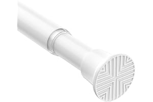 Zipglo Extendable Curtain Poles 59-120 cm, Tension Rods for Curtains Adjustable Shower Curtain Poles No Drilling Spring Loaded Curtain Rod Shower Rail for Bathroom Window Door Wardrobe, White