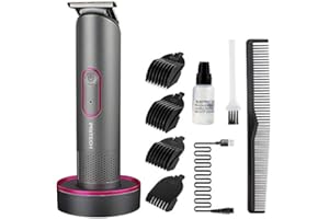 PRITECH Damen Haartrimmer, Wasserdichter Bikini-Trimmer für Nass- & Trockennutzung, Wiederaufladbarer Intimbereich-Trimmer für Frauen, Elektrorasierer mit Stand-Ladestation (Grau)