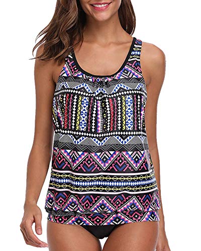 Tempt Me Women Padded Tribal Printed Tankini Set Vintage Retro Tankini Top with Boyshorts Shorts Two Pieces Sw