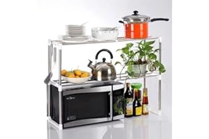 MAYMA Étagère de Four à Micro-Ondes en Acier Inoxydable étagère 2 Couches pour Salle de Bain Cuisine Four à Micro-Ondes Rangement Organisateur Armoire