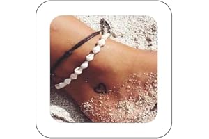 Dervivea Boho Cowrie Shell Cavigliera Bracciale Marrone Cuoio Cavo Cavigliere Naturale Conchiglia Perline Cavigliera Catena Bianco Conchiglia Spiaggia Cavigliera Piede Catena Hawaii Vacanza 2pcs