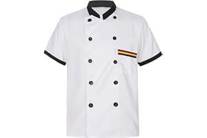 JEATHA Herren Kochjacke Langarm Bäckerjacke Kochmantel mit Druckknöpfen Kellner Kellnerin Mantel Uniformjacke Arbeitsjacke Restaurant Küche Kochhemd