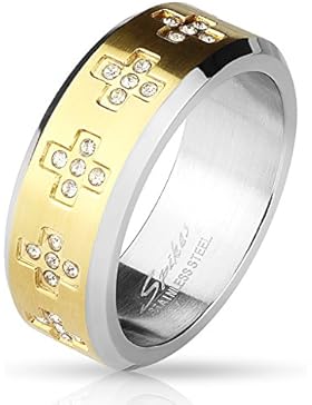 Paula & Fritz® Ring aus Chirurgenstahl Edelstahl 316L Band schwarz, blau, gelbgold mit Kreuzen aus Zirkonia verfügbare...