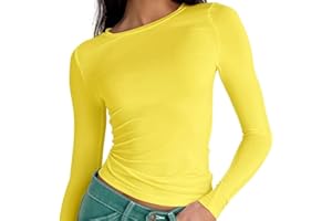 OYIGELZ Langarmshirt Damen Klassischer Basic T-Shirt Crop Tops Y2K Slim Fit Oberteile Sweatshirt Casual Rundhals Tee Shirt