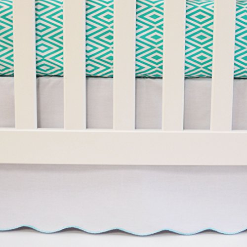 Oliver B Scallop Crib Skirt- White w/Turquoise Trim