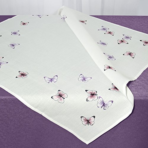 Zauberhafte Mitteldecke " BUTTERFLIES IN THE SKY " in weiss mit bezaubenden Schmetterlingen in zarten Pastellfarben - filigrane Stickerei - Tischdecke Größe 85x85 - kombinieren Sie mit Tischbändern und Kissenhüllen im gleichen Design - aus dem KAMACA-SHOP