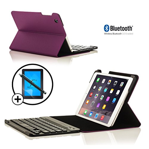 ForeFront Cases® Neue Apple iPad Mini 3 / 3rd Generation (Oktober 2014) Leder drahtlose Bluetooth Tastaturhülle– Vollständiges QWERTZ-Layout und eingebauter, wiederaufladbarer Akku inkl. Eingabestift und Displayschutz