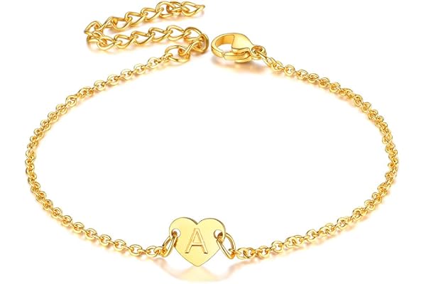 FaithHeart Lettre A-Z Chaîne Bracelet Femme Charm Coeur Lettre A-Z Acier Inoxydable, Chaîne Fine Initiale A-Z Taille Réglable 21 cm(Boîte Cadeau)